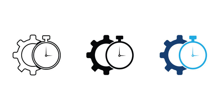 Three distinct icon variations featuring a clock integrated with a mechanical gear