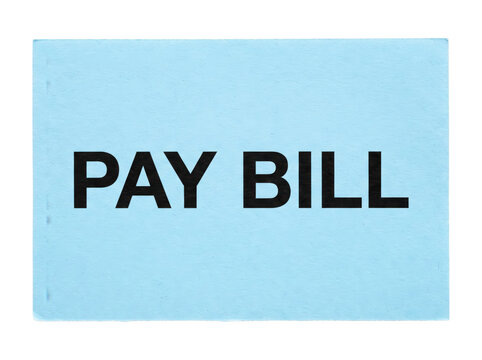 Pay bill button with blue background and white text isolated on white background
