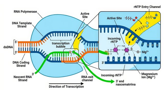 Molecular Biology Transcription Process Illustration.