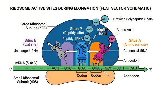 Ribosome Elongation Process Schematic Illustration.