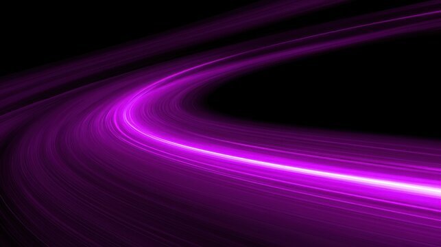 Vibrant purple light trails curving against a dark background abstract motion