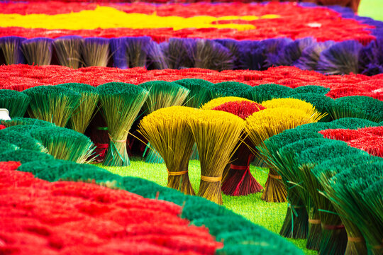 Multicolored incense sticks in Tam Coc village, Vietnam.