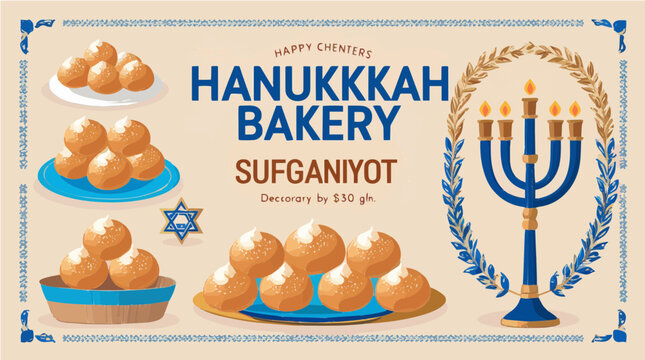 Hanukkah bakery banner vektor illustration with sufganiyot