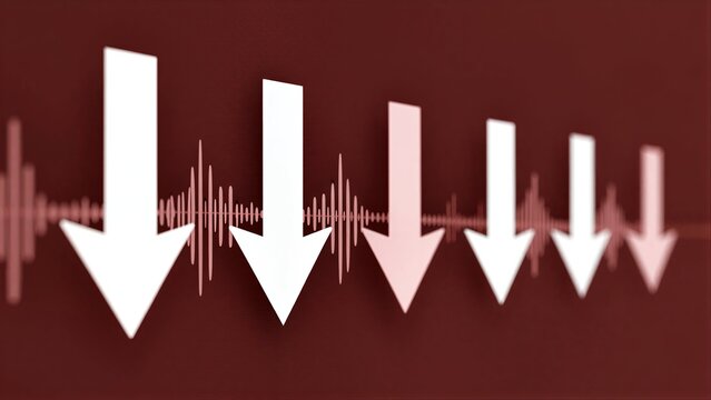 White arrows descend over audio waves, symbolizing sound reduction or filtering.