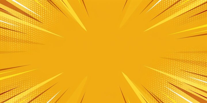 Comic book style background, with yellow sunburst, rays and halftone, dots, dynamic speed, lines radiating from, the center, vibrant pattern