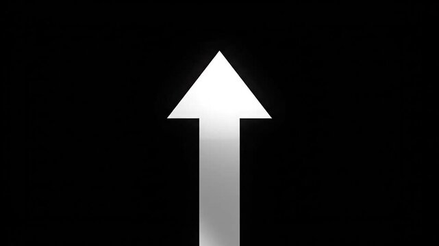 White upward pointing arrow on a solid black background
