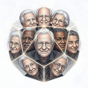 Elderly Faces Geometric Sphere Portrait
