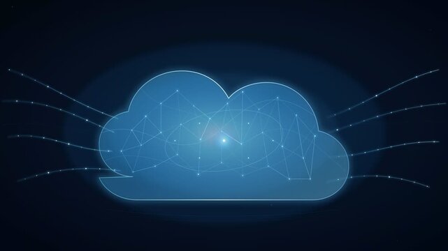 Dynamic digital cloud computing concept with animated data transfer and network connections illustrating modern cloud technology and data storage solutions