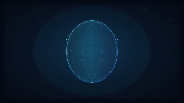 Futuristic digital interface with glowing holographic elements transforming from circular to oval and shield shapes in a high-tech animated sequence