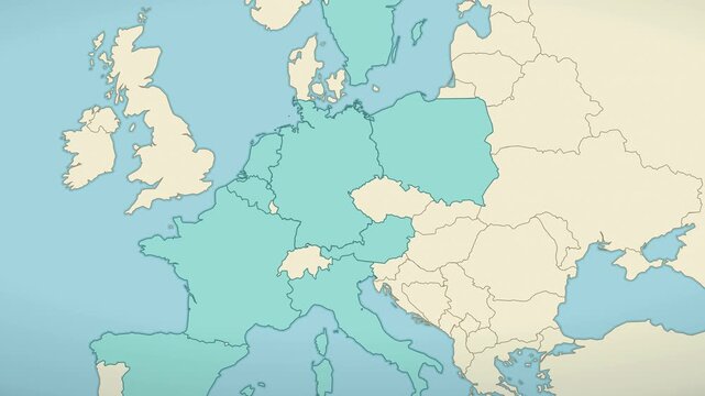 European Union countries lighting up one by one on a world map