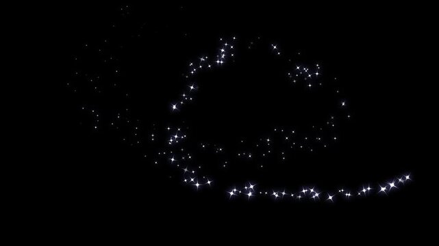 White glitter stars animation, magical sparkle dust, glowing particles, fairy doodle stars, shimmering trail line, twinkling light burst, fantasy motion overlay on black background, seamless 4K