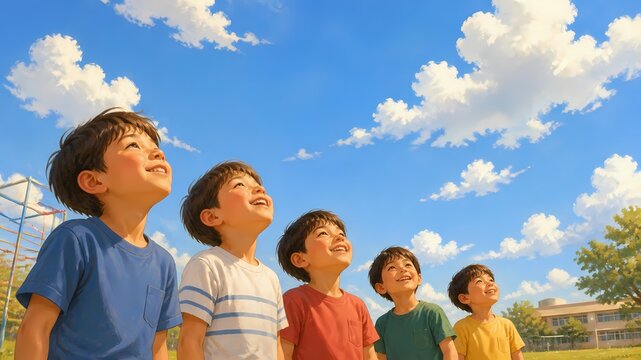 青空と未来を見つめる子供たち