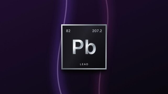 Lead element periodic table silver plaque on a purple background