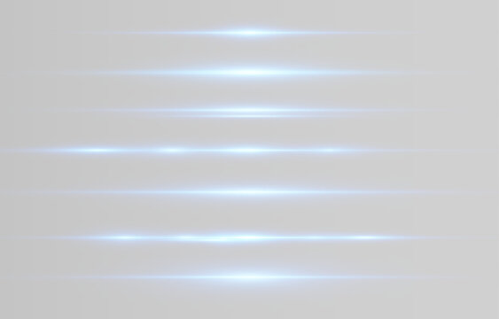 Set of glowing blue light lines. Abstract optical lens flare effects.  Vector png.  Luminous neon lines isolated on trasparent backgound