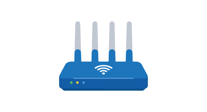Wireless router with four antennas a flat vector illustration on a white background