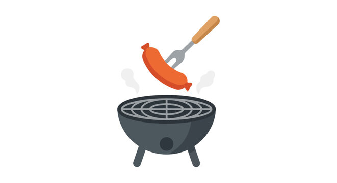 Barbecue grill with sausage and fork is a colorful vector illustration