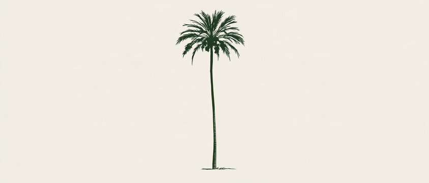 Minimalist aesthetic banner featuring a single slender tropical palm tree against a neutral background
