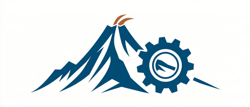 Corporate vector logo banner featuring a stylized mountain peak combined with mining gear