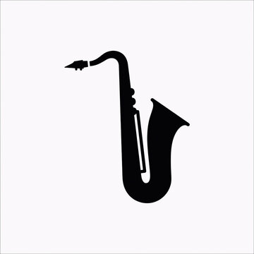 Black saxophone silhouette isolated on white background for music design and jazz concepts.
