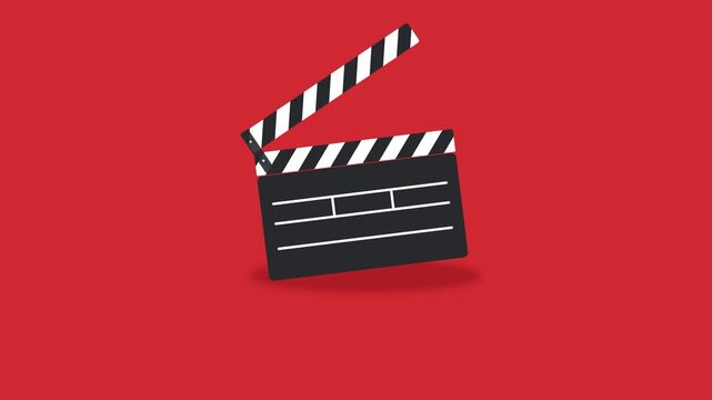 Animated Movie Clapperboard Clapping on Red Background