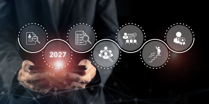 Business recruitment and human resource strategy for 2027, featuring candidate screening, employee selection, talent acquisition, professional development, career growth, and employee recognition.