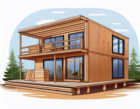 modular house design wooden structure modern solutions in construction white background