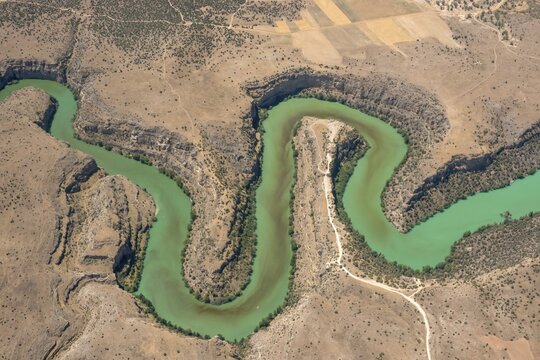 River Duraton in barren landscape, Castile Leon, Spain