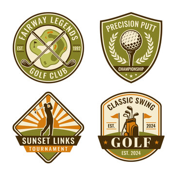 Showcase an array of unique golf tournament badges and logos, each reflecting the vibrant spirit of the game and the excitement of competition among players.