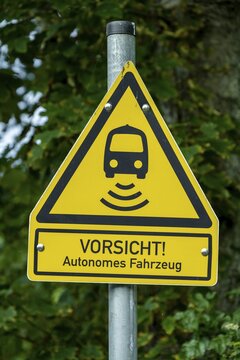 Caution autonomous vehicle, sign, Keitum, Sylt, North Frisia, Schleswig-Holstein, Germany
