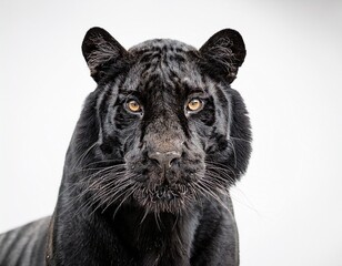 Obraz premium solitary sleek black tiger poised elegantly on a clean white background