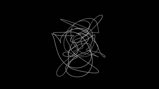 Abstract continuous white line scribble animation on black