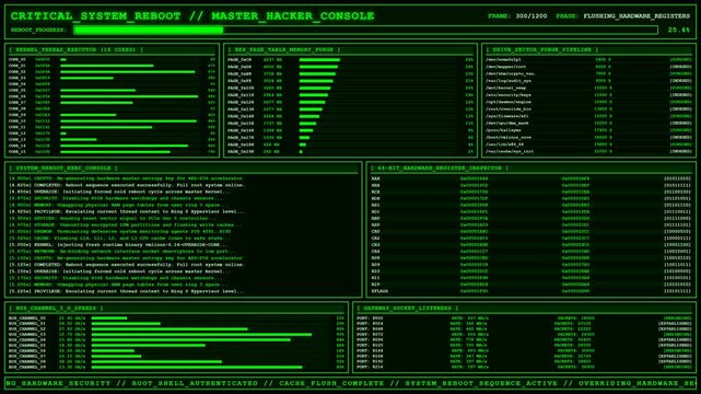 Critical System Reboot Master Hacker Console Terminal.