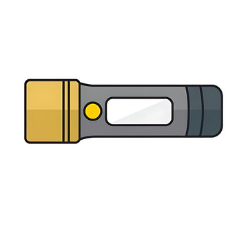 A simple colored flat vector illustration of a handheld flashlight emitting light, representing search operations, emergency illumination, and dark mode features, isolated on white.