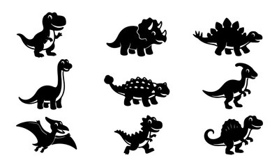 Obraz premium Set of cartoon dinosaur silhouettes isolated on a white background