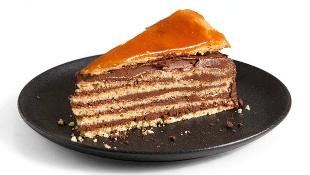  Dobos Torte Slice Hungarian Caramel Chocolate Layer Cake on Plate