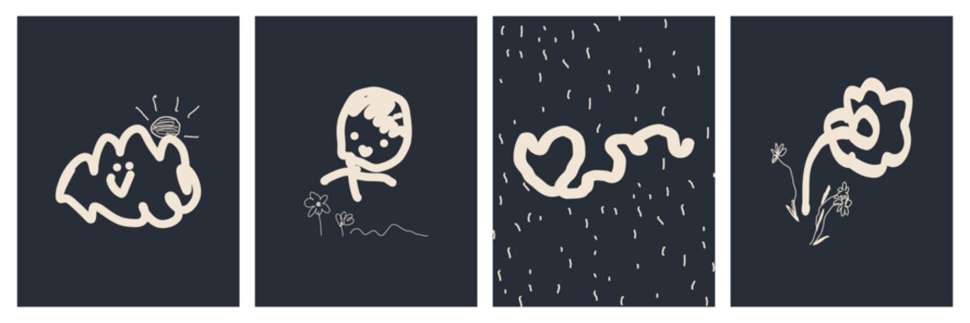 Hand drawn doodle asset pack. Pencil and crayon scribble shape and elements. Kid drawing naive vector collection