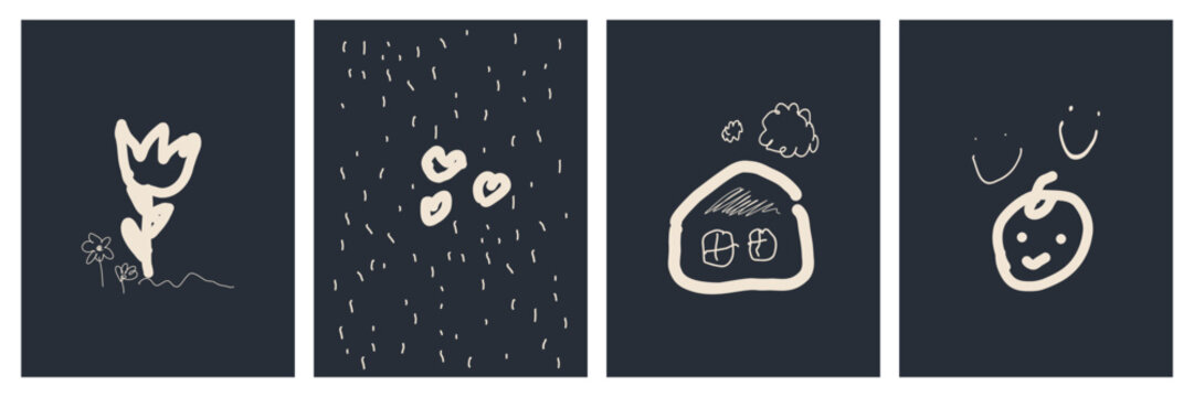 Hand drawn doodle asset pack. Pencil and crayon scribble shape and elements. Kid drawing naive vector collection