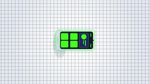 Green button device rotates with subtle camera pan on a textured surface