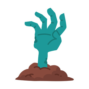 Creepy zombie hand rising from the graveyard soil for a spooky Halloween concept design
