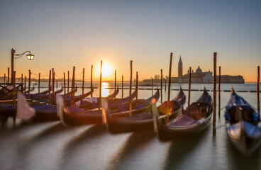 Long exposure of Venice, Italy with anchored gondolas on the Grand Canal at sunrise 577 © Richard Kovacs photo