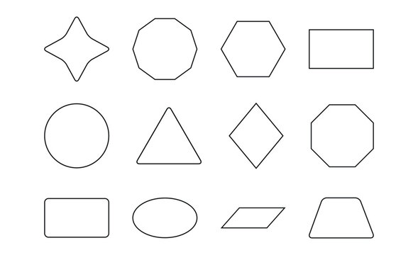Basic shapes lineart illustration featuring geometric outlines on a white background.