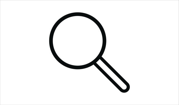 Simple line art magnifying glass search icon with discovery interface research exploration