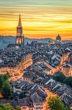 Bern, Switzerland old town skyline at dusk 452