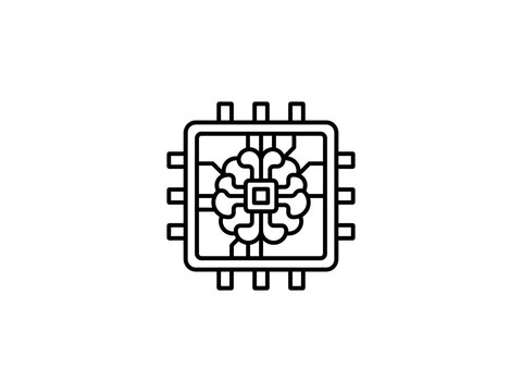 flat vector illustration line art icon bundle set design illustrating computer hardware microchips cpu processors and digital circuit boards for tech engineering apps ui