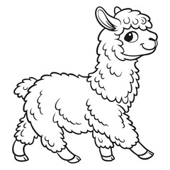 Fototapeta premium Cute cartoon llama line art illustration isolated on white background