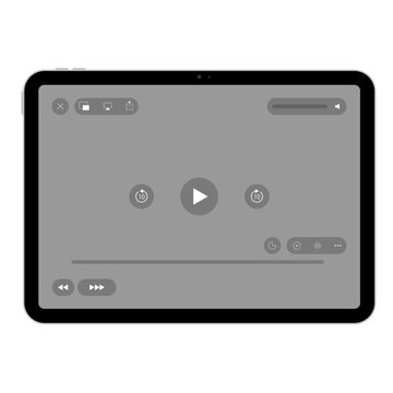 Realistic tablet video player interface overlay with pause and play button