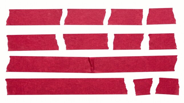 set of red adhesive torn tape isolated transparent png background,Paper tape sticker with ripped edges,Design template or mockup.Torn masking tape