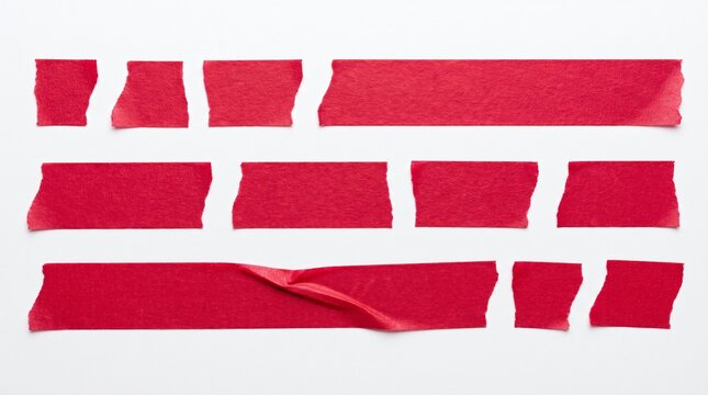 set of red adhesive torn tape isolated transparent png background,Paper tape sticker with ripped edges,Design template or mockup.Torn masking tape