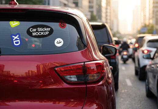 Car in Traffic Rear Windshield Glass Sticker Mockup