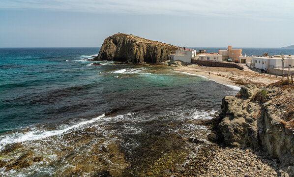 Scenic seascape at La Isleta del Moro, Provinca de Almeria, Cabo de Gata natural park, Spain.